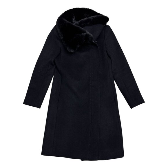 CLUB MONACO Faux Fur WOOL Luxury Designer Winter Business Pea Coat Womens XS - Picture 6 of 7
